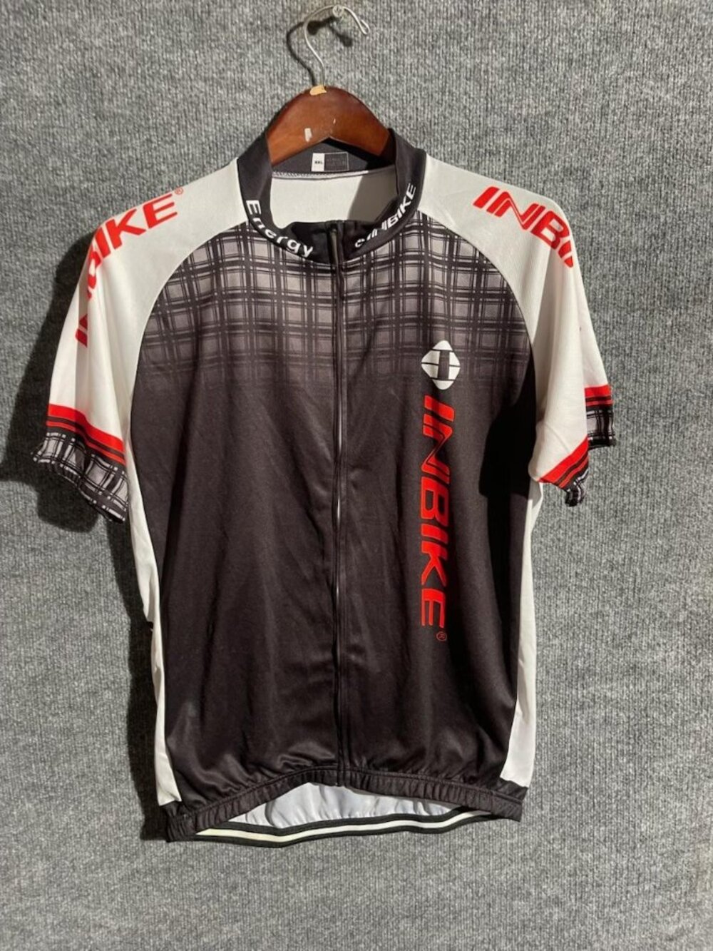 INBIKE Cycling Jersey Mens XXL Black Plaid Full Zip Short Sleeve Pockets Bike
